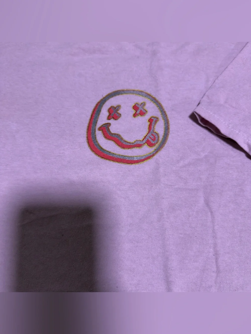 Nirvana Smiley Face Band T Shirt Women’s L/XL Pink Graphic Tee